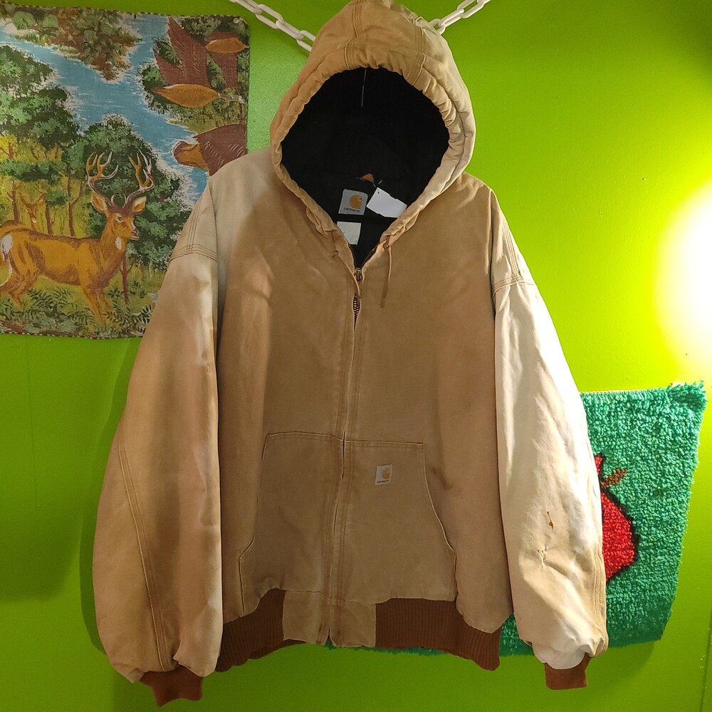 Carhardtt hooded 3xl work wear beige heavy xxxl grunge vtg vintage 90s y2k faded